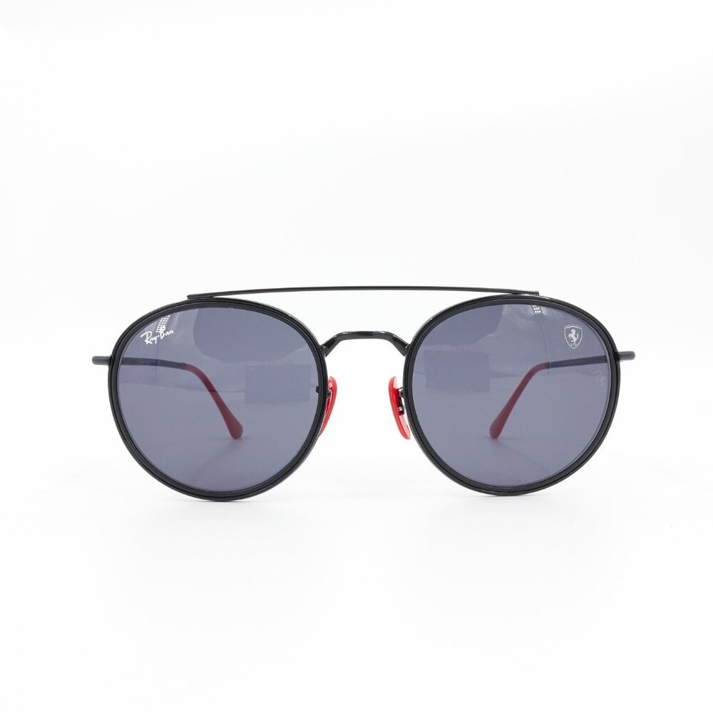 Ray-Ban RB3647 Round Double Bridge Sunglasses Gray and Black With Red OS